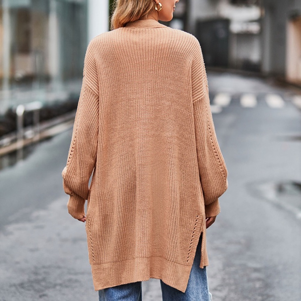 Long Sleeve Waffle-Knit Cardigan - Picture 12 of 16